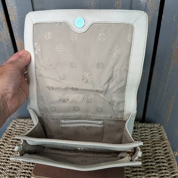 Tory Burch Kipp Perforated Logo Foldover Clutch Crossbody Bag White - Picture 8 of 16